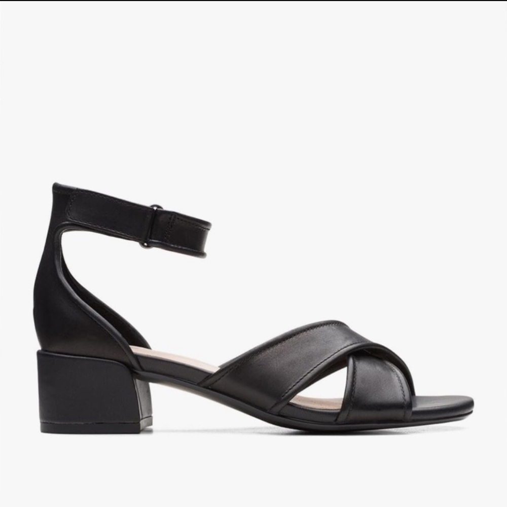 Clarks Leather Heeled Peep Toe Sandals | Comfort, Classy, Timeless Style - Picture 9 of 9